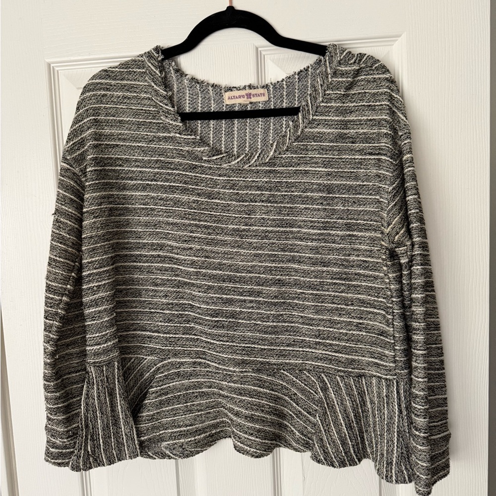 Altar’d State Striped Gray Sweater
